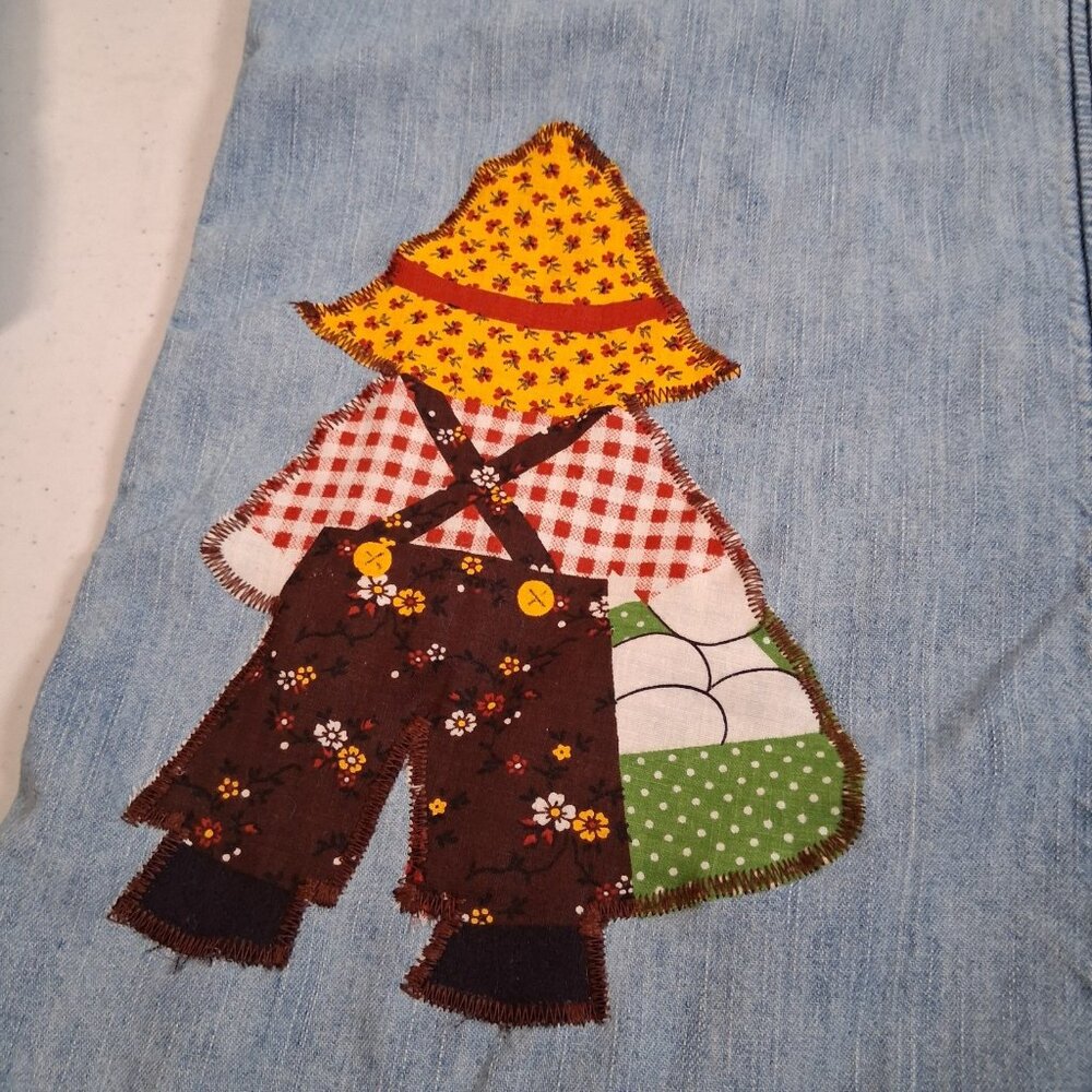 Reworked Chambray Denim Shirt Small Farm Rooster Calico Cottagecore Farmer - Picture 9 of 16